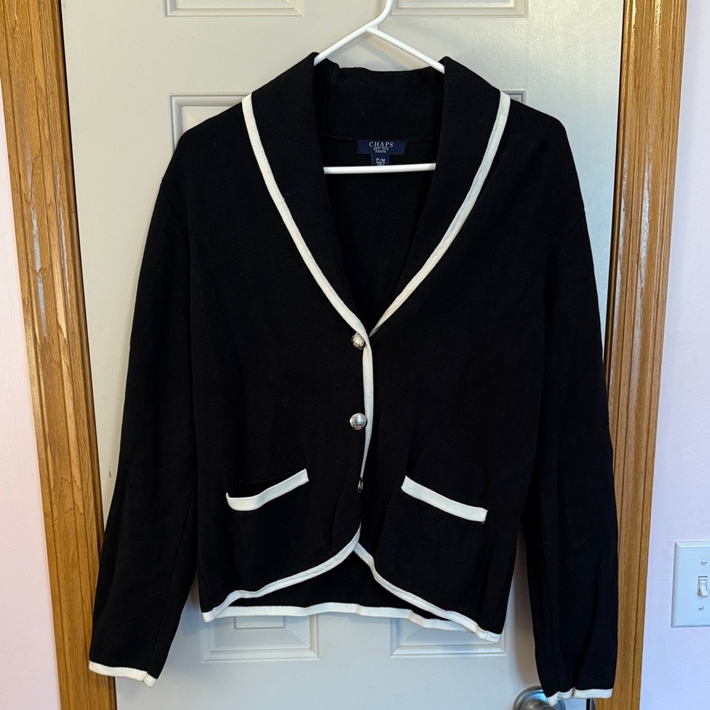 Chaps Women's Black Cardigan with White Trim